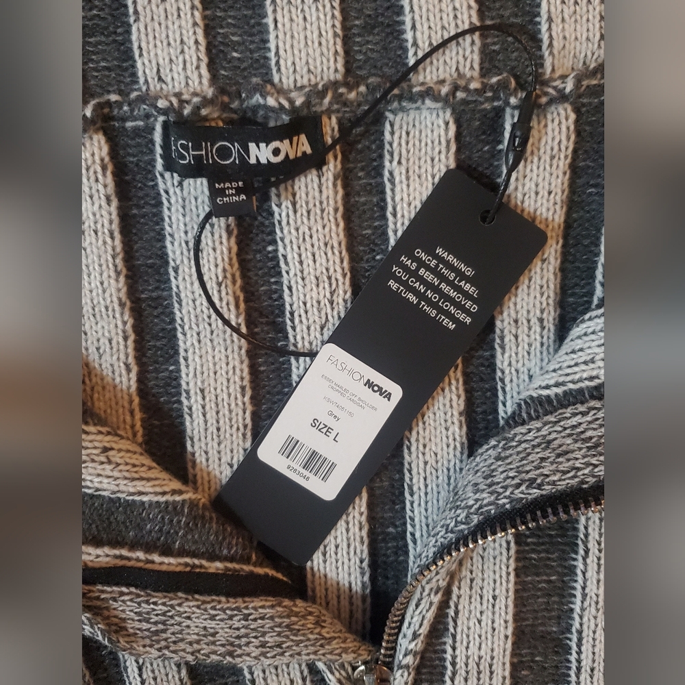 🦋 Off-Shoulder Ribbed Zip-Up Cropped Sweater - New With Tag - Picture 9 of 9